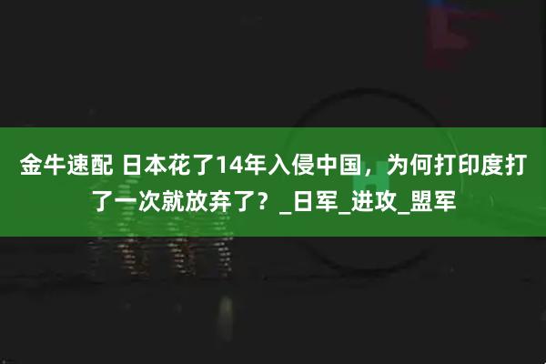金牛速配 日本花了14年入侵中国，为何打印度打了一次就放弃了？_日军_进攻_盟军
